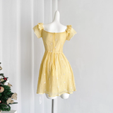 A line Scoop Short Sleeves Yellow Floral Holiday Dresses Beach Dress Birthday Outfits SD288