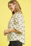 Ruffled Bow Print Notched Blouse DJPT