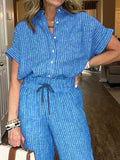 Size Button-Up Shirt and Wide-Leg Pants Set Plus Size DJPT