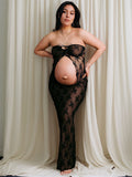 2 Piece Lace Tube Tie Ruffle Elegant Fashion Bodycon Vacation Photoshoot Baby Shower Maternity Maxi Dress Maternity