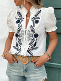 Frill Notched Short Sleeve Blouse DJPT
