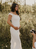 Off Shoulder Irregular Side Slit Bodycon Fashion Photoshoot Baby Shower Maternity Maxi Dress Maternity