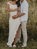 Off Shoulder Irregular Side Slit Bodycon Fashion Photoshoot Baby Shower Maternity Maxi Dress Maternity