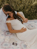 Off Shoulder Irregular Side Slit Bodycon Fashion Photoshoot Baby Shower Maternity Maxi Dress Maternity