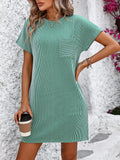 Ribbed Striped Short Sleeve Mini Tee Dress DJPT