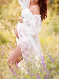Lace Off Shoulder Front Slit Maternity For Babyshower Maxi Dress Maternity