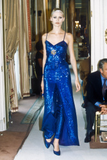 Mermaid Spaghetti Straps Royal Blue Sequin Long Evening Dress Prom Dresses SD2068