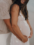 Cut Out Lace Patchwork V-Neck Sheer Side Slit Sleeveless Photoshoot Maternity Maxi Dress Maternity