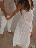 Cut Out Lace Patchwork V-Neck Sheer Side Slit Sleeveless Photoshoot Maternity Maxi Dress Maternity