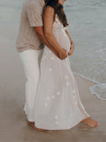 Cut Out Lace Patchwork V-Neck Sheer Side Slit Sleeveless Photoshoot Maternity Maxi Dress Maternity