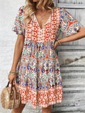 Tie Neck Short Sleeve Dress DJPT