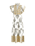 Notched Ruffled Cap Sleeve Dress DJPT