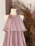A line Scoop Ruffled Rose Pink Long Women's Vacation Holiday Dresses SD184