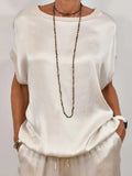 Size Satin Round Neck Top and Pants Two-Piece Set Plus Size DJPT