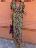 Plunge Short Sleeve Midi Dress DJPT