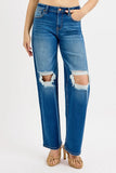 Full Size Mid Waist Fit Boyfriend Knee Distressed Jeans Plus Size DJPT