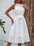 Grecian Neck Tie Waist Midi Dress DJPT