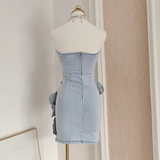 A line Strapless Sleeveless Denim Blue Party Dress Short Holiday Dresses SD341
