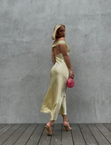 Mermaid Off The Shoulder Yellow Satin Long Evening Dress Prom Dresses SD2063 HZ0628