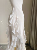 Mermaid Scoop Satin Night Party Dress White Long Prom Dresses SD1524 HZ0628
