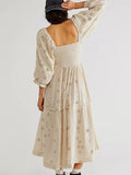 Apricot Daisy Print Smocked Off Shoulder Ruffle Big Swing Elegant Vacation Maternity Photoshoot Baby Shower Party Maxi Dress Maternity