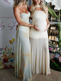 Sheer Mesh Ruched Bandeau Off Shoulder Long Sleeve Mermaid Elegant Cocktail Party Gown Maternity Photoshoot Baby Shower Maxi Dress Maternity