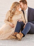 Sequin Tulle Splicing Long Sleeve Party Gown Photoshoot Maternity Baby Shower Maxi Dress Maternity