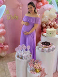Flowy Chiffon Off Shoulder Ruffle Falbala Side Slit Big Swing Elegant Evening Gown Maternity Photoshoot Baby Shower Maxi Dress Maternity