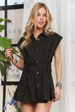 Solid Cap Sleeve Button Up Shirt DJPT