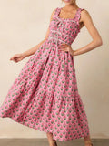Print Ruffled Midi Dress with Pockets DJPT