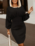 Neck Lantern Sleeve Dress DJPT