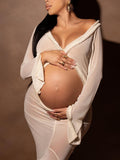 White Ruffle Cut Out Crop Irregular Split Sheer Vacation Dress Bodycon Photoshoot Maternity Maxi Dress Maternity