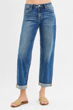Full Size Mid Rise Boyfriend Roll Up Jeans Plus Size DJPT