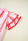 Trim Ruffled Sleeve Striped Printed Blouse DJPT