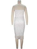 White Lace Spaghetti Strap Backless V-Neck Elegant Babyshower Party Maternity Midi Dress Maternity