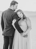 Sequin Tulle Splicing Long Sleeve Party Gown Photoshoot Maternity Baby Shower Maxi Dress Maternity