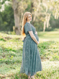 Blue Floral Wrap Side Slit Big Swing Elegant Baby Moon Going Out Boho Maternity Photoshoot Baby Shower Maxi Dress Maternity