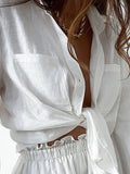 Size Button Up Balloon Sleeve Top and Shorts Set Plus Size DJPT