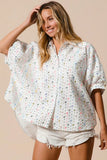 Sequin Striped Short Dolman Sleeve Blouse DJPT