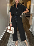 Size Button-Up Shirt and Wide-Leg Pants Set Plus Size DJPT