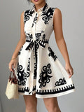Sleeveless Tie Waist Mini Dress DJPT
