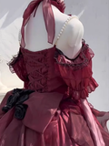 High Low Halter Burgundy Organza Party Birthday Dresses Birthday Outfits SD457