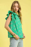 Eyelet Ruffle Cap Sleeve Blouse DJPT