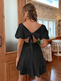 Neck Puff Sleeve Mini Dress DJPT
