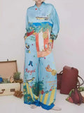 Print Button Down Shirt and Pants Set DJPT