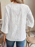 Notched 3/4 Sleeve Blouse DJPT