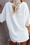 Seam Half Sleeve Knitted V Neck Textured Top DJPT