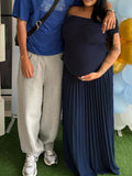 Solid Color Ruched Pleated Off Shoulder Big Swing Elegant Cocktail Party Maternity Photoshoot Baby Shower Maxi Dress Maternity