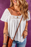 Lace Patchwork Square Neck Short Sleeve Blouse DJPT