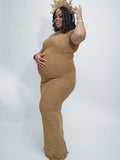 Gold Rhinestone Mesh Sleeveless Backless Photoshoot Bodycon Evening Plus Size Maternity Maxi Dress Maternity